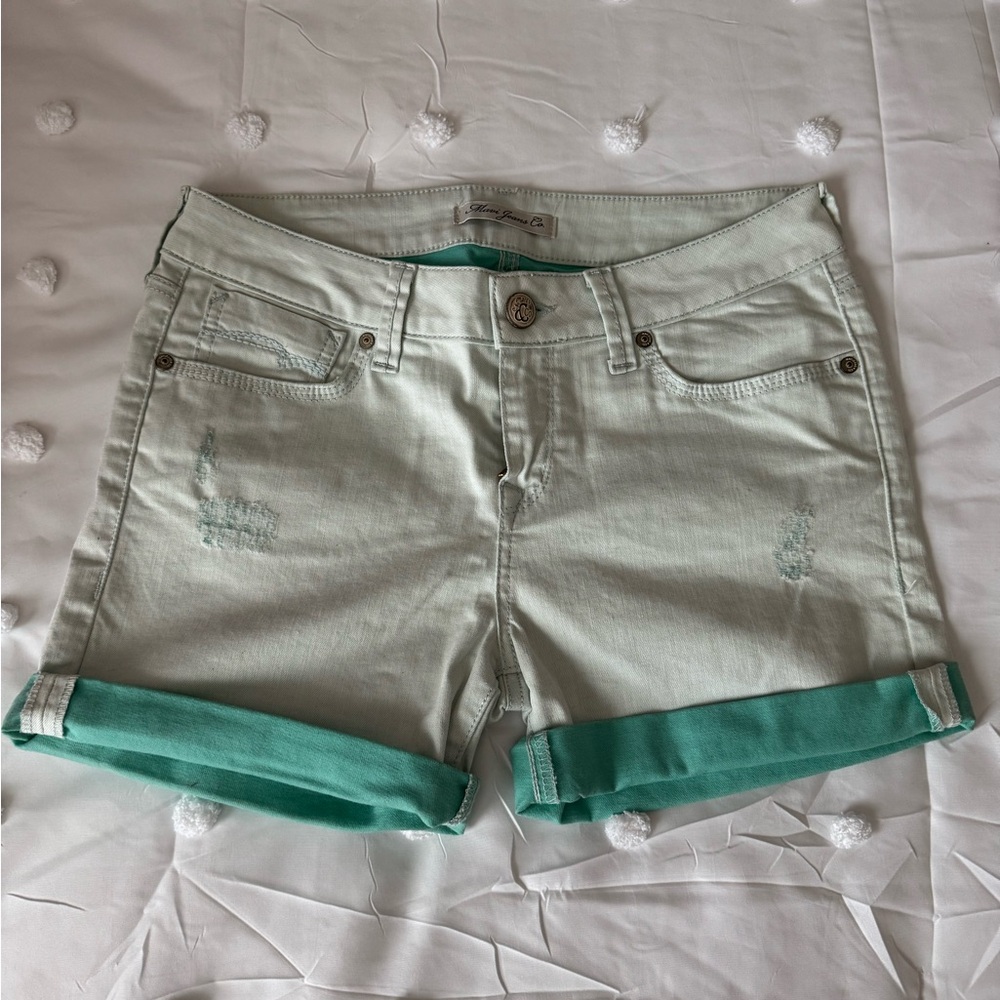 Mavi Mint Green Jean Shorts Stretchy Denim Mid-Length